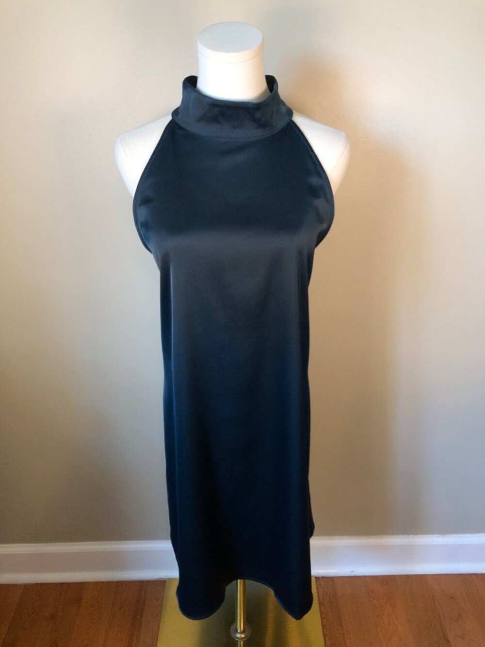 NWT Banana Republic Satin Mock Neck Halter Mini Shift Dress Rich Teal Size XL